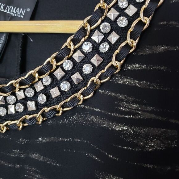 Frank Lyman Size 6 Small Black Grey Layered Asymmetrical Beaded Scoop Neck Top - Picture 4 of 11